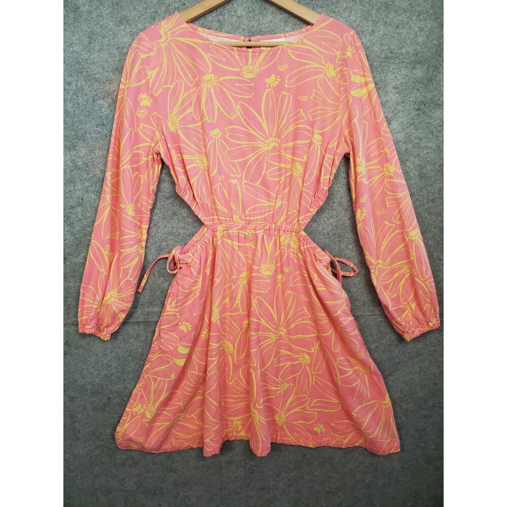 Women's Universal Thread M Pink & Yellow Floral Long Sleeve Cut Out Dress